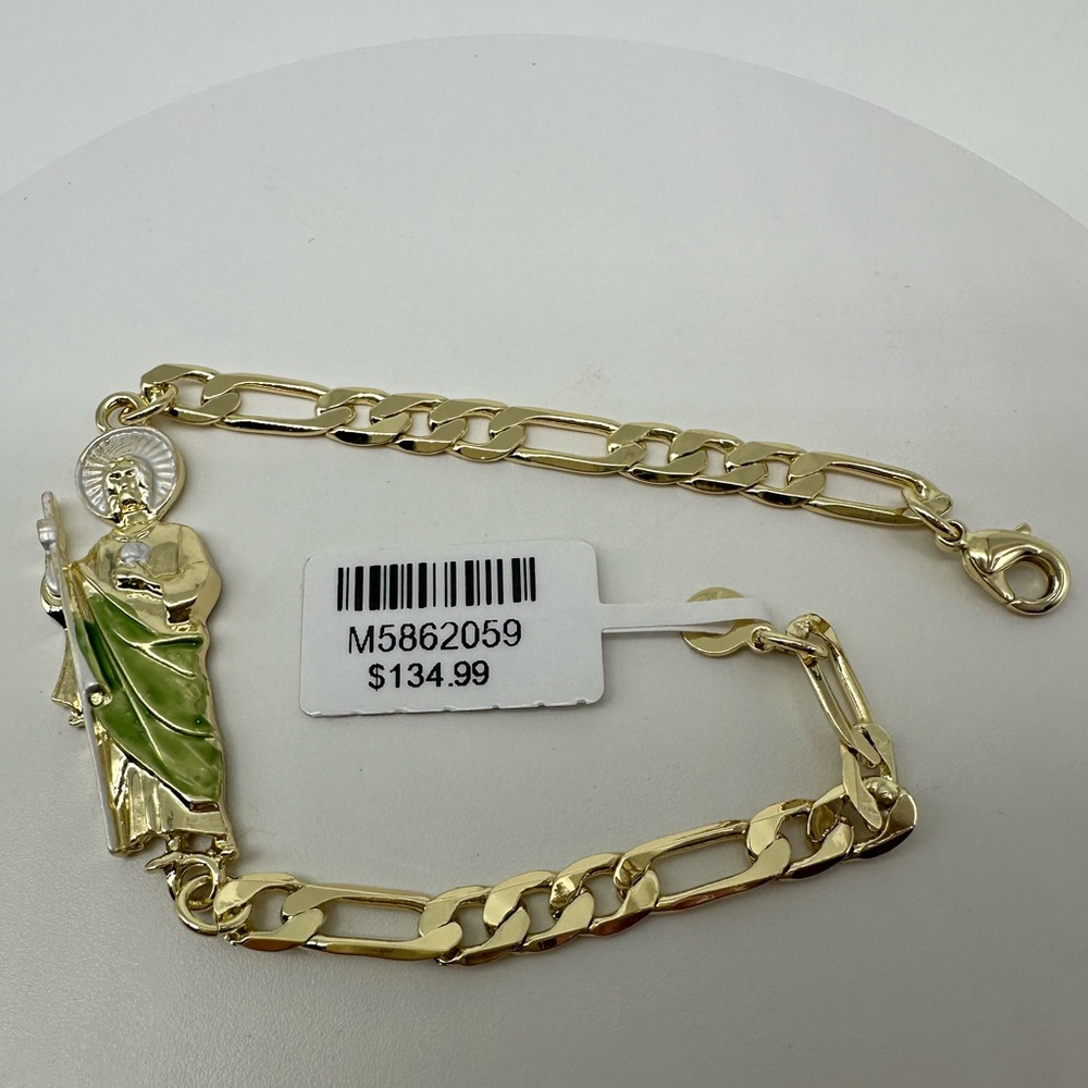 Stylish 8” Saint Bracelet Unisex Design with‎ Green Accents Gift-Ready Religious